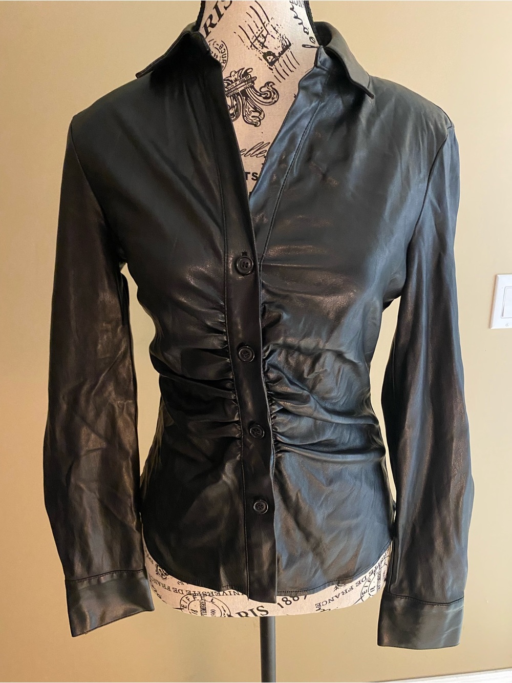 Black Pleather Button-Front Women's Jacket